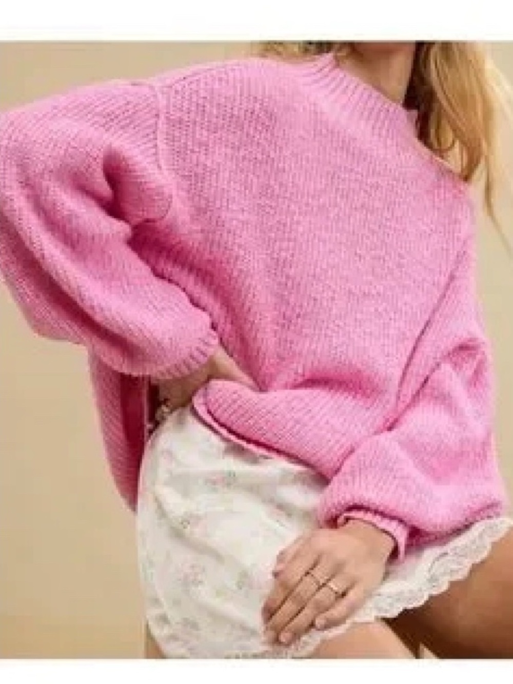 NWT Aerie Hits The Spot Mockneck Raspberry Pink Knit Sweater Size Medium Cotton